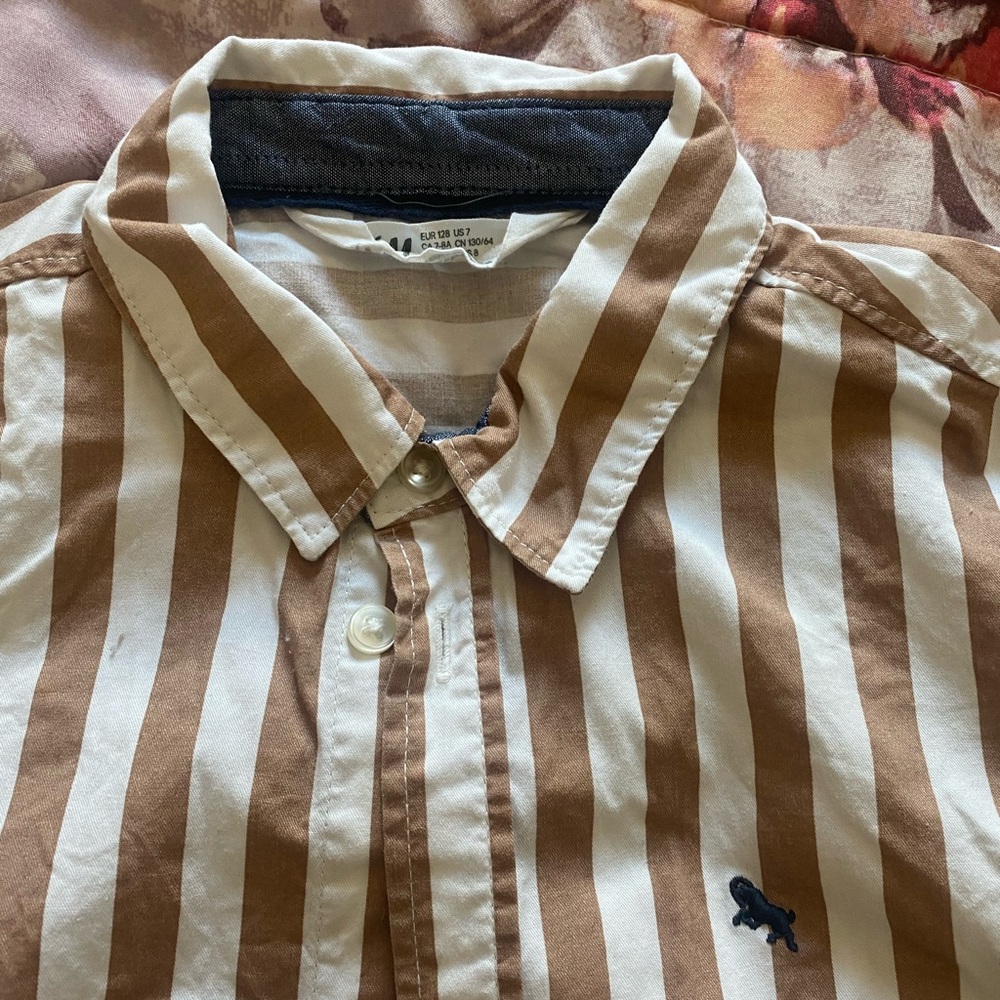 Brown and White Striped boys  Shirt, wore once , used like new